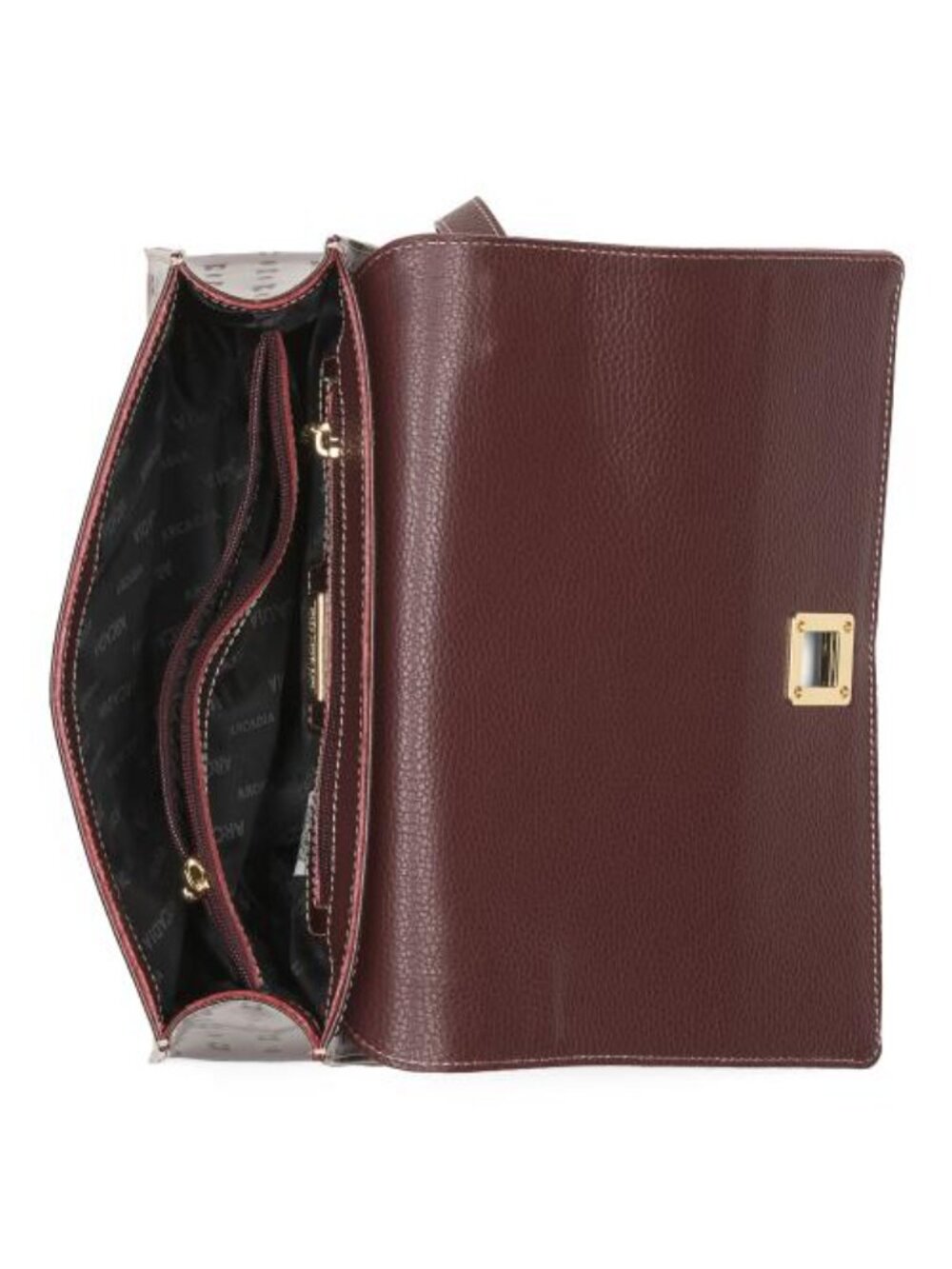 ARCADIA Made In Italy Patent Leather East West Xbody Large Flap Square Closure - Picture 2 of 4
